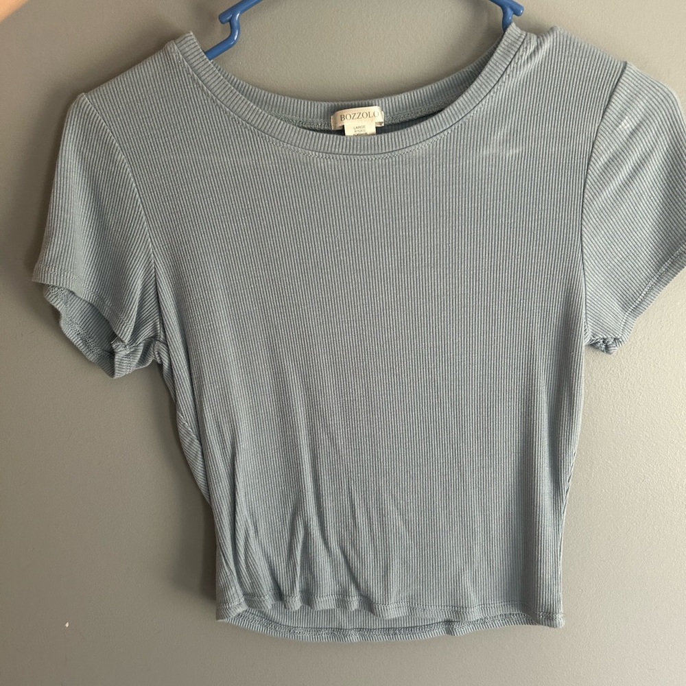 Bozzolo Pale Blue Ribbed Short Sleeve Crop Top